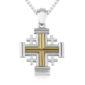 'Jerusalem Cross' Sterling Silver Necklace - Gold Plated Parallel Design - Engraved