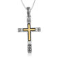 'Trinity Cross' Sterling Silver Necklace - Gold Plated Center Cross - Engraved 'Jerusalem'