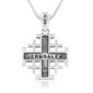 'Jerusalem Cross' Sterling Silver Necklace - Gold Plated Center Cross - Engraved reverse side