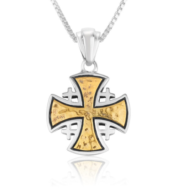 Byzantine Design Sterling Silver Pendant Golden Jerusalem Cross - Engraved