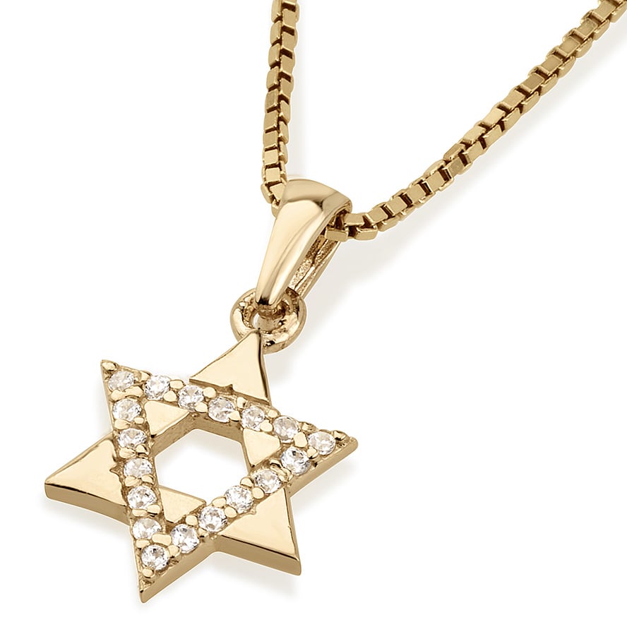 Designer 14k Gold Star of David Necklace with Zirconia – Made in Israel by Marina Jewelry