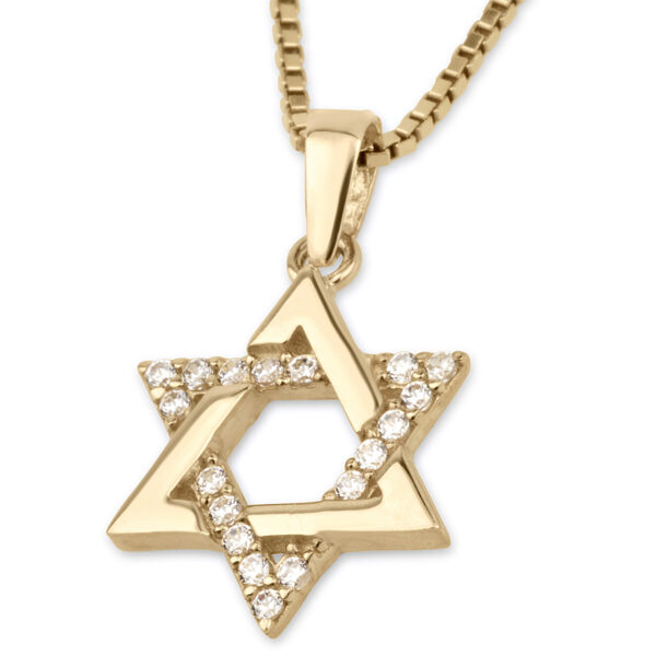 Woven 14k Gold Star of David Necklace with Zircon - Made in Israel by Marina Jewelry (detail)