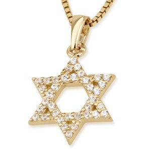 14k Gold Star of David Necklace with Dazzling Zirconia - Made in Israel by Marina Jewelry (detail)