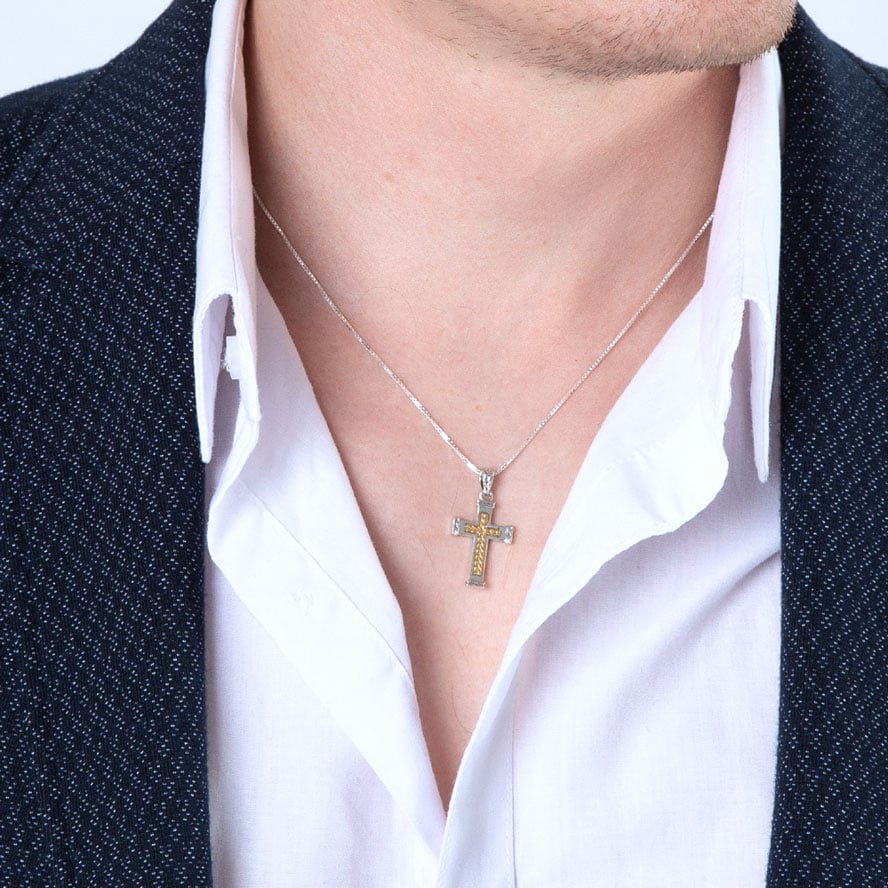 ‘At The Cross’ Sterling Silver Necklace w/ Gold Plated Cross – worn by guy
