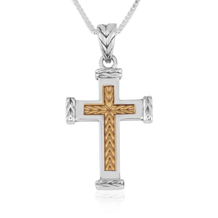 'At The Cross' Sterling Silver Necklace - Gold Plated Cross Center - by Marina Jewelry
