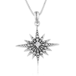 'Star of Bethlehem' Necklace - Sterling Silver with Zircon - Made in Israel by Marina Jewelry
