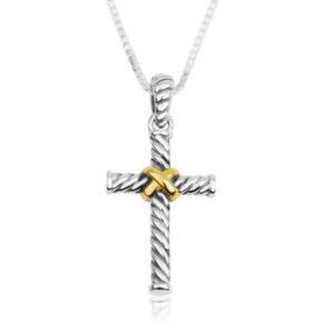'Bound to The Cross' Sterling Silver Necklace - Gold Plated Binding - by Marina Jewelry