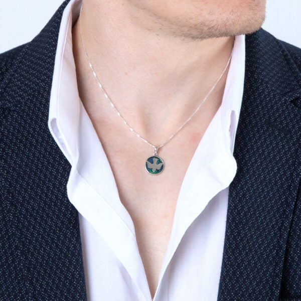 'Holy Spirit Dove' Necklace in Sterling Silver & King Solomon Stone - worn by a guy