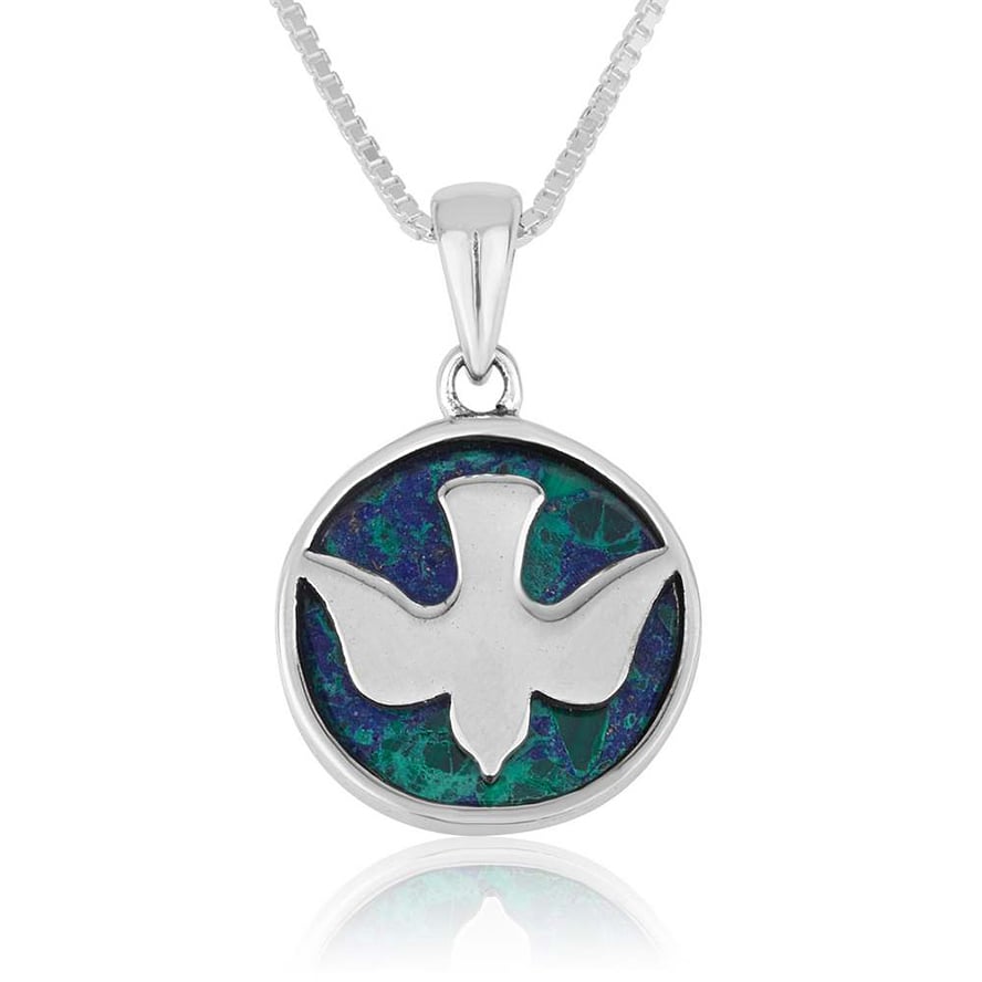 ‘Holy Spirit Dove’ Necklace in Sterling Silver set on Eilat Stone – Made in Israel by Marina Jewelry
