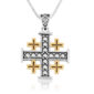 'Jerusalem Cross' Sterling Silver Necklace - Gold Plated Crosses - Engraved