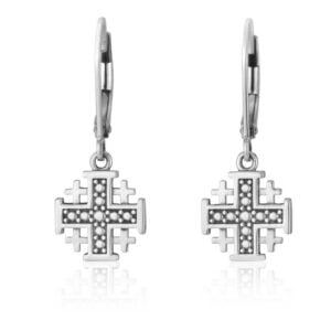 Oxidized 'Jerusalem Cross' Sterling Silver Drop Earrings by Marina Jewelry
