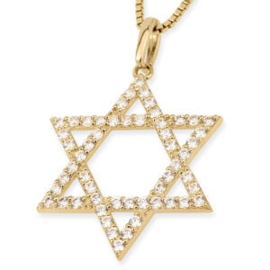 Star of David Necklace in 14k Gold with Zircon - Made in Israel by Marina Jewelry (detail)