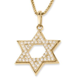 Star of David Necklace in 14k Gold with Sparkling Zirconia - Made in Israel (detail)