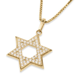 Star of David Necklace in 14k Gold with Sparkling Zirconia - Made in Israel