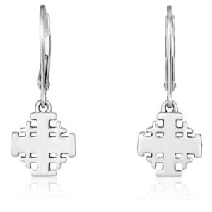 'Jerusalem Cross' Sterling Silver Dangling Earrings - Made in Israel by Marina Jewelry