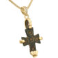 Authentic 6th Century Byzantine Bronze Cross in 14k Gold Pendant with Diamonds