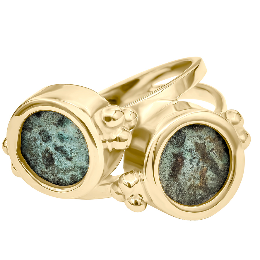 Two Authentic Coins of “The Widow’s Mite” Mounted in a 14k Gold Ring