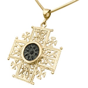 Widow's Mite Coin Filigree 14k Gold 'Jerusalem Cross' Pendant