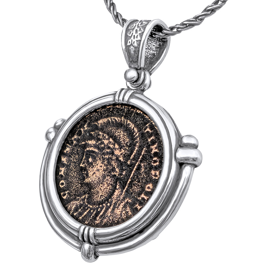 Roman Emperor Constantine Coin in a Sterling Silver Anchor Frame Pendant – Made in Israel