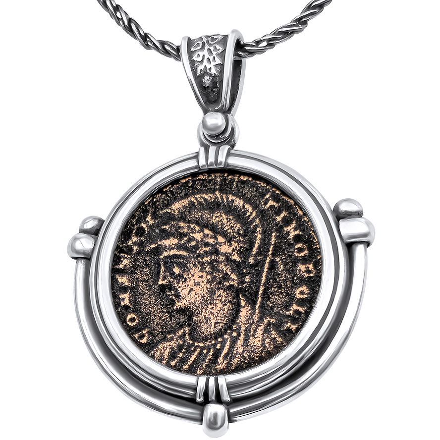 Constantine the Great Coin Set in a 925 Silver Anchor Pendant