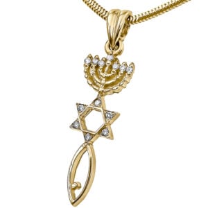One New Man 'Grafted In' Messianic 14k Gold & Diamonds Pendant - Made in Israel