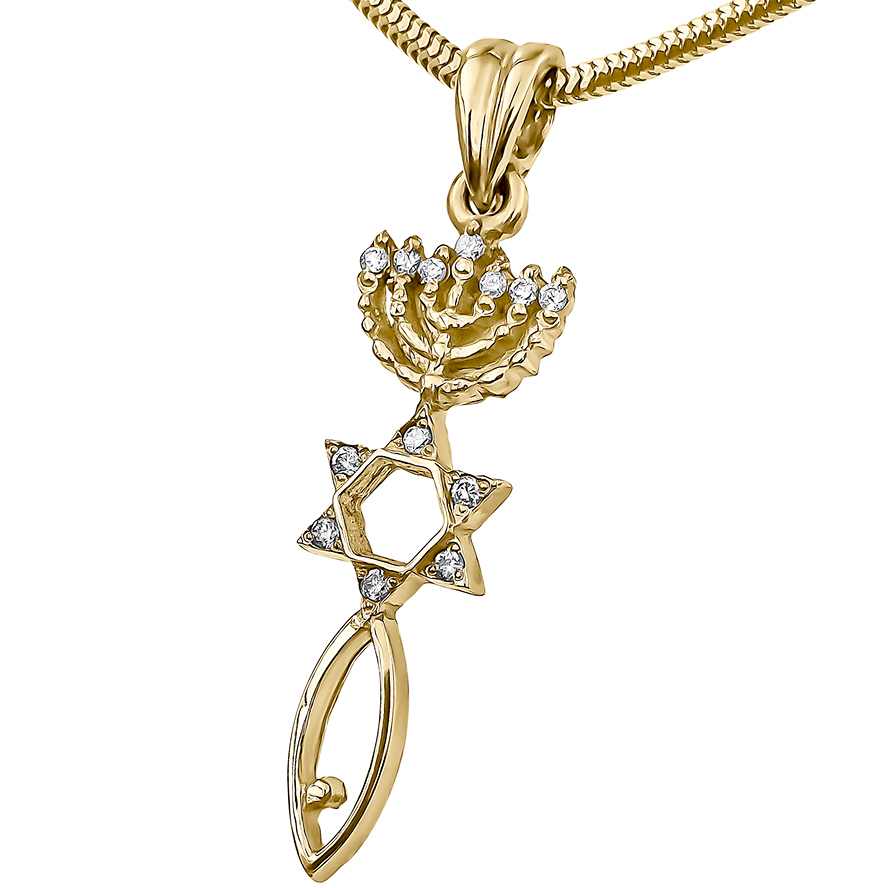 One New Man ‘Grafted In’ Messianic 14k Gold & Diamonds Pendant – Made in Israel