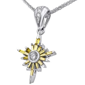 'Star of Bethlehem' 14k White Gold & Yellow Diamonds Pendant