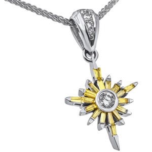 14k White Gold 'Star of Bethlehem' with Yellow Diamonds Necklace - Made in Israel