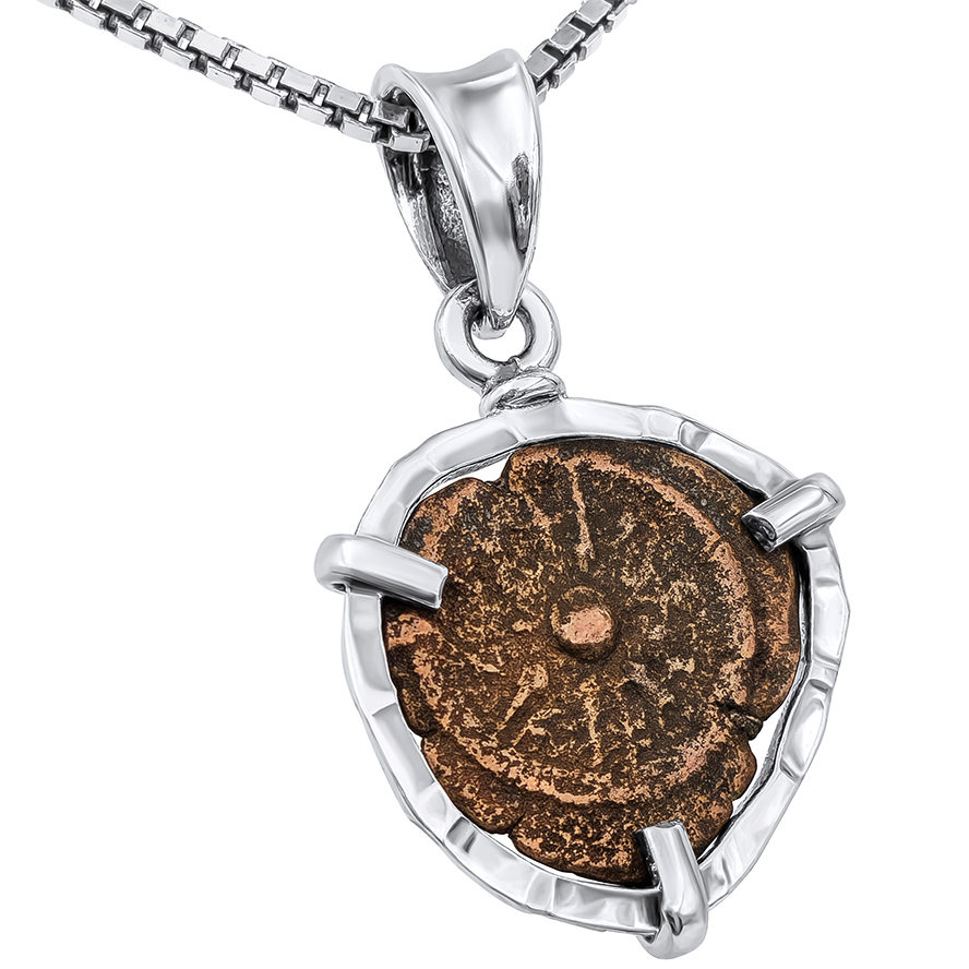 Authentic "Widow's Mite" Coin in a Handmade Sterling Silver Pendant - Made in Jerusalem
