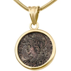 Genuine Constantine Coin Mounted in a 14k Gold Pendant – She Wolf With Romulus & Remus - Made in Israel