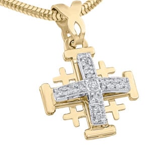Arched Design 14k Yellow Gold 'Jerusalem Cross' Necklace - Made in the Holy Land