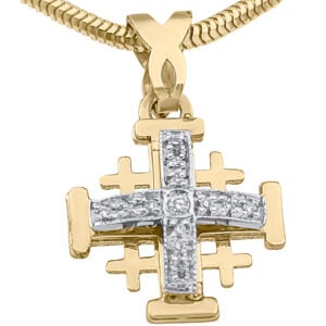 Arched Design 14k Yellow Gold 'Jerusalem Cross' Necklace - front view