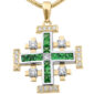Jerusalem Cross Necklace - 14k Gold with Diamonds & Emeralds