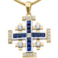 Jerusalem Cross Necklace - 14k Gold with Diamonds & Sapphires