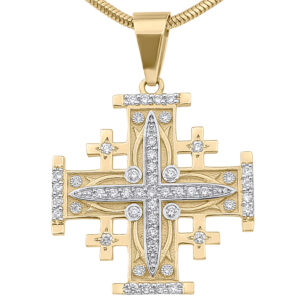 Jerusalem Cross in 14k Yellow Gold and Dazzling Diamonds - front facing