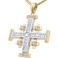 Diamond Encrusted 14k Yellow Gold 'Jerusalem Cross' Necklace - Made in Israel