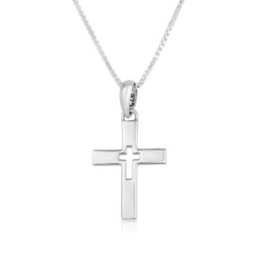 Sterling Silver Cross Cut-Out Necklace by Marina Jewelry - Made in Israel