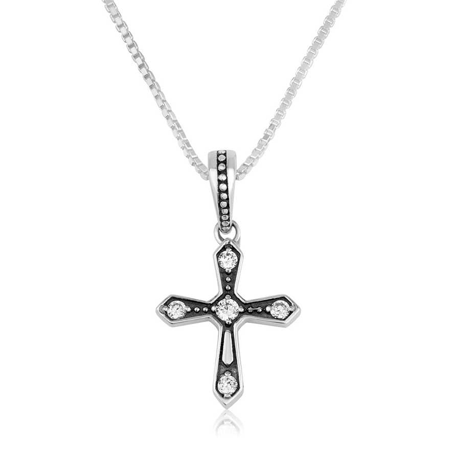 Five Wounds of Christ - Zircon Cross Necklace in Sterling Silver