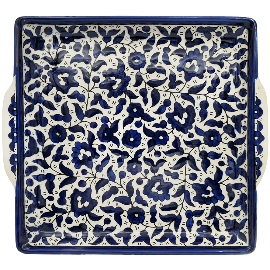 Jerusalem Ceramic 10″ ‘Blue Flowers’ Serving Dish – Made in Israel
