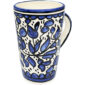 Large Jerusalem Ceramic Coffee Mug with Blue Flowers Design - Made in Israel