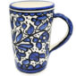 Large Jerusalem Ceramic Coffee Mug with Blue Flowers Design - Made in Israel by Christian Armenians
