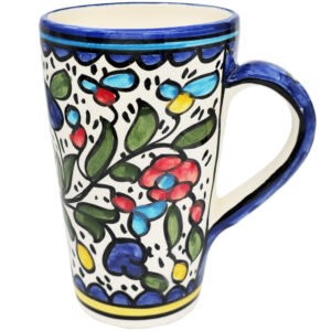 Large Jerusalem Ceramic Coffee Mug with Colorful Floral Design - Made in Israel