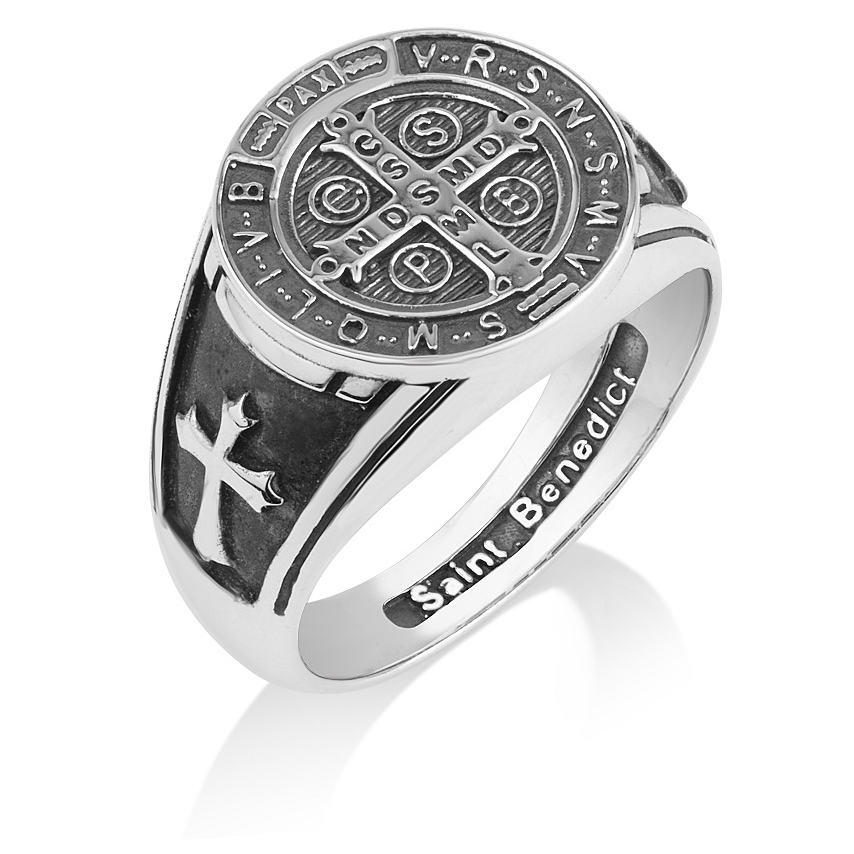 Saint Benedict Cross Sterling Silver Men’s Ring – Made in the Holy Land