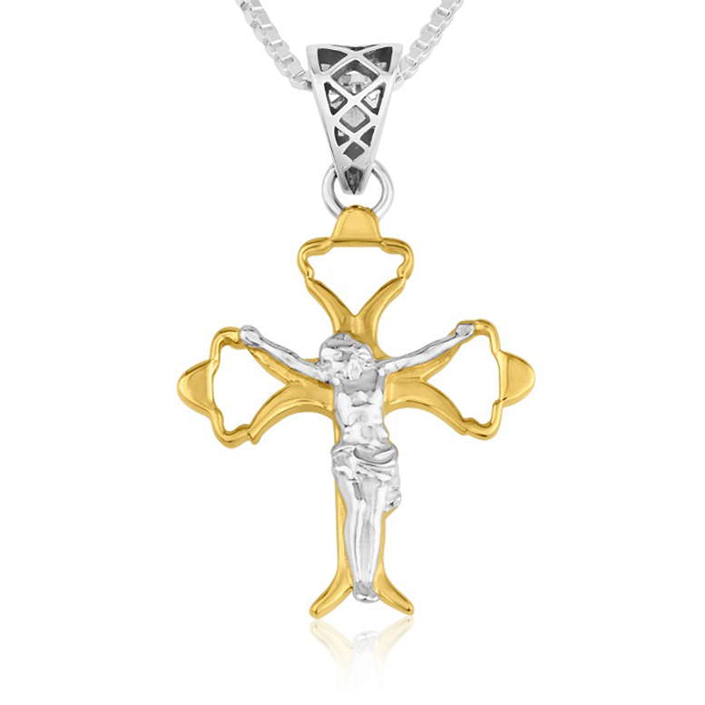 Sterling Silver & Gold Plated Crucifix Necklace by Marina Jewelry – Made in Israel