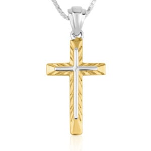 Cross Necklace in Sterling Silver with Radiant Gold Plated Cross - Made in Israel