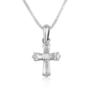 Zircon Cross Necklace in Sterling Silver by Marina Jewelry
