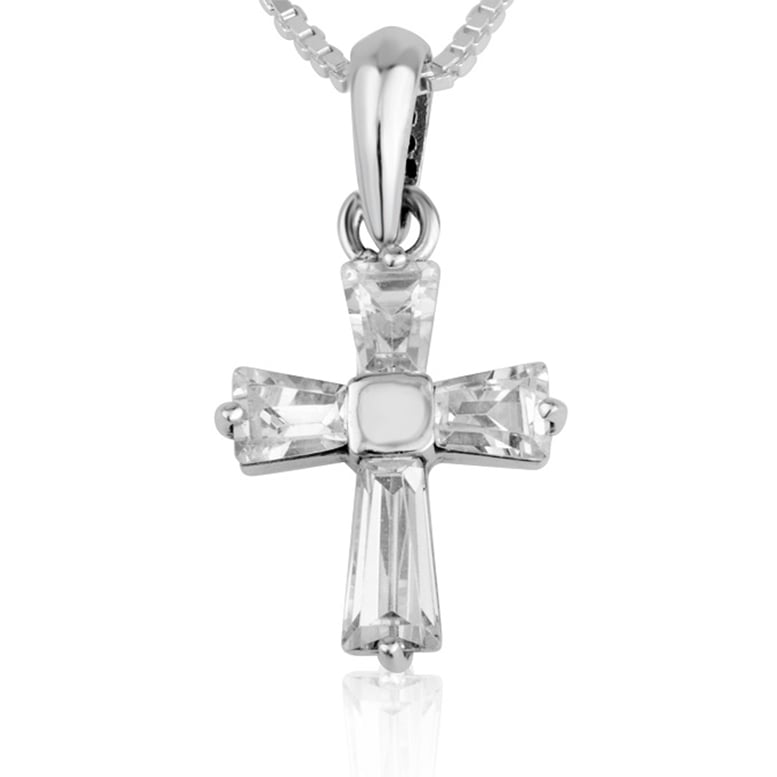 Zircon Cross Necklace in Sterling Silver - Made in Israel by Marina Jewelry