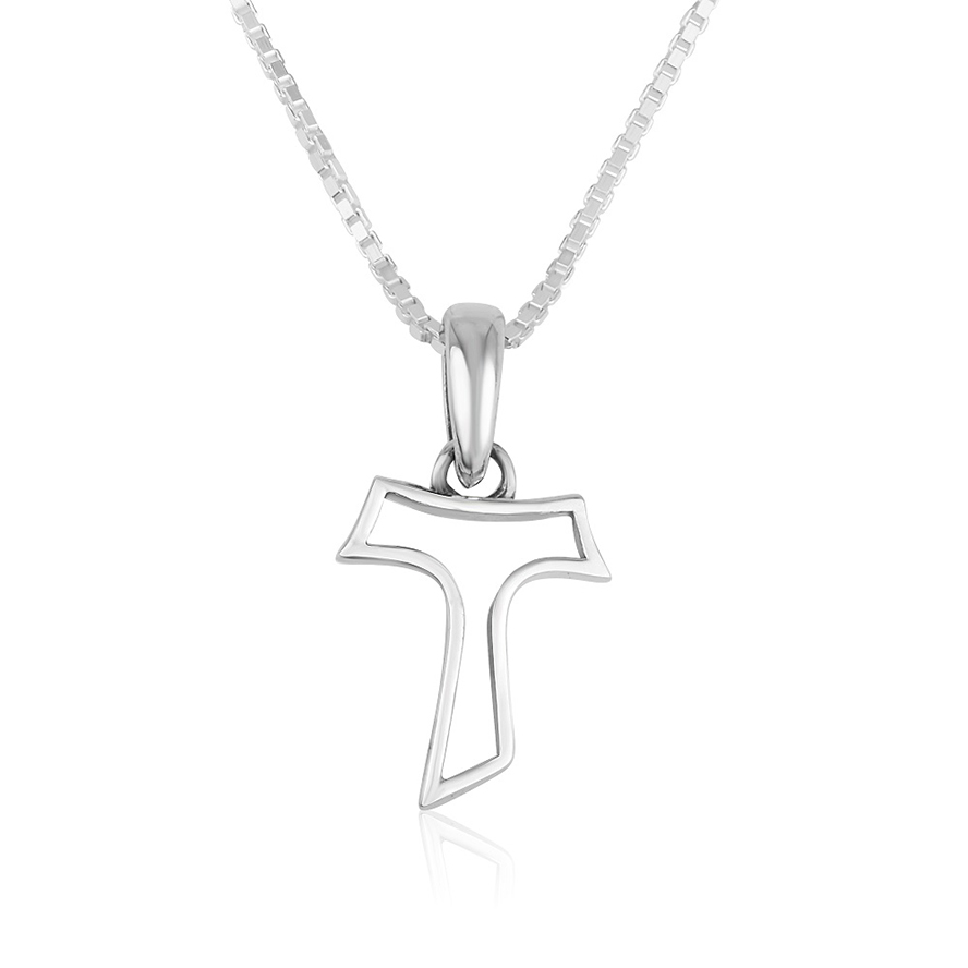 Cut-Out ‘Tau Cross’ Sterling Silver Necklace by Marina Jewelry – Made in Israel (with chain)