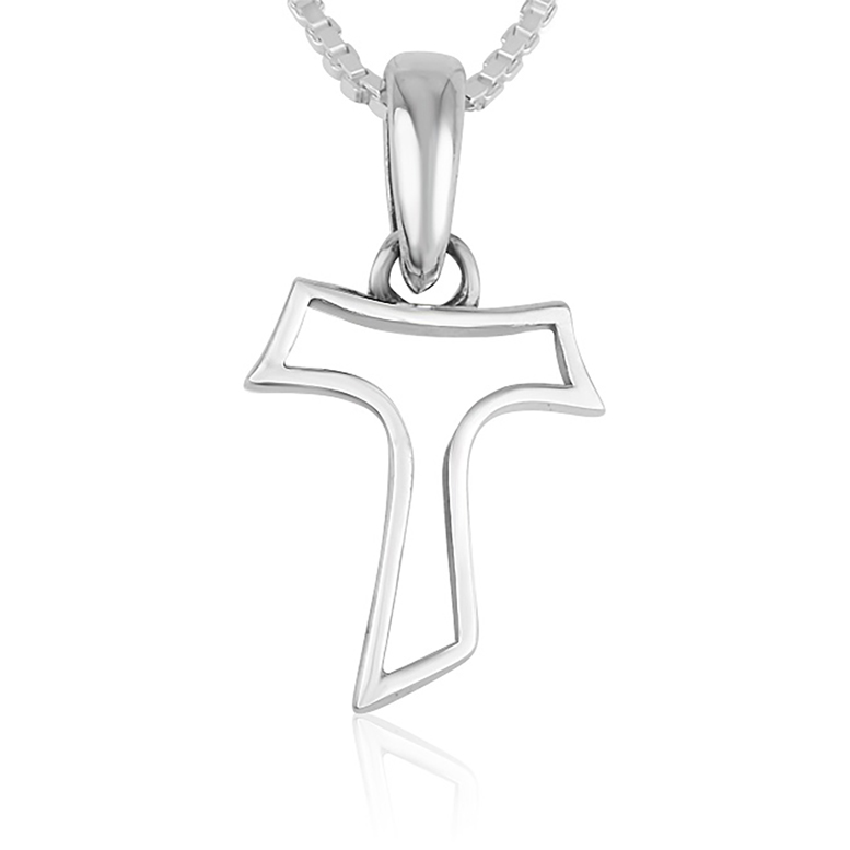 Cut-Out 'Tau Cross' Sterling Silver Necklace by Marina Jewelry - Made in the Holy Land