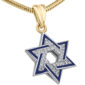 14k Gold Star of David Necklace with Diamonds and Blue Enamel - Made in Israel